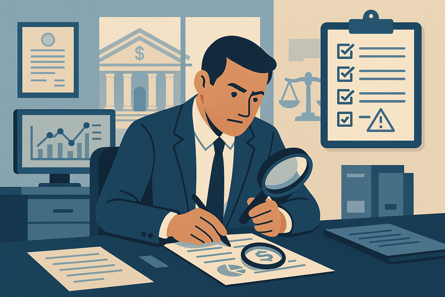 Editorial illustration for the article 'Federal Reserve Notice on Bank Holding Company Formations and Acquisitions' about Federal Reserve System.