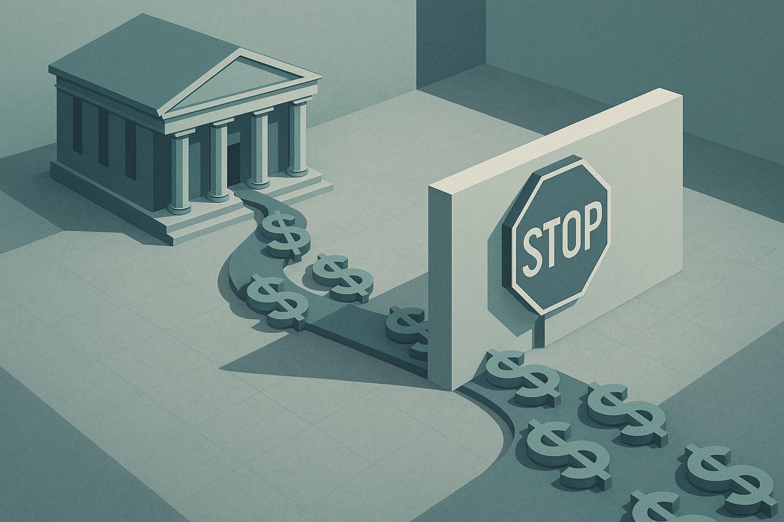 Editorial illustration for the article 'DFPI Consent Order Against Amerisource Funding Inc. for Enforcement Action' about California Department of Financial Protection and Innovation.